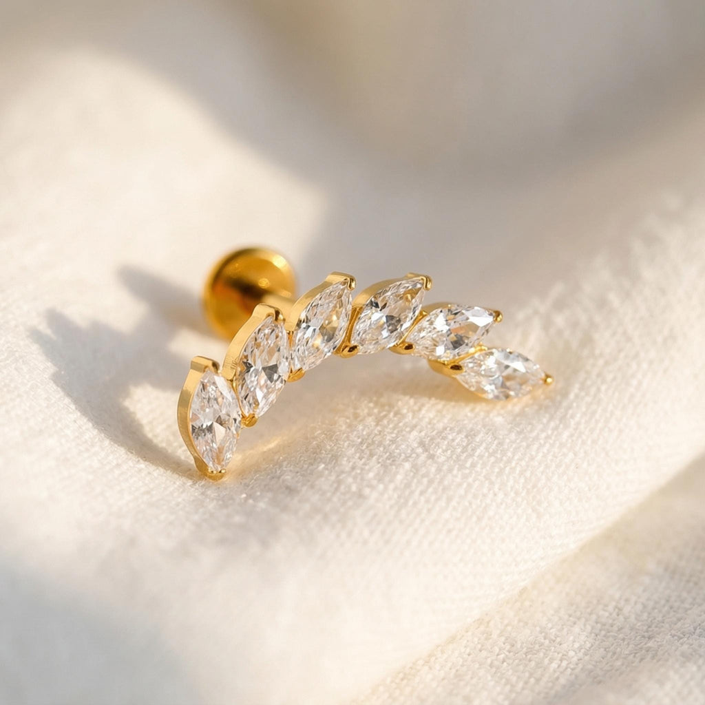16G Titanium Marquise Ear Climber, Curved CZ Helix Crawler, Flat Back Labret, Hypoallergenic Tragus Stud