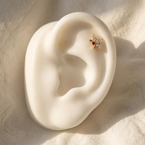 16G Red Garnet Star Stud, Marquise CZ Flat Back Labret, Vintage Cartilage Earring, Conch Helix Tragus Piercing