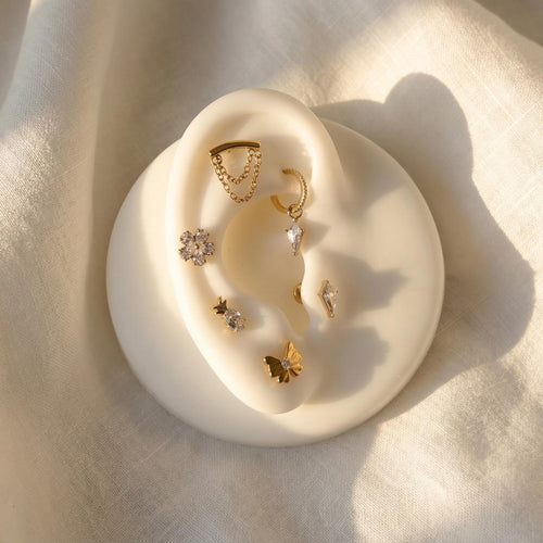 16G Titanium Bow Tie Labret Stud, CZ Ribbon Cartilage Earring, Flat Back Helix Tragus Piercing, Coquette Conch Lip Jewelry
