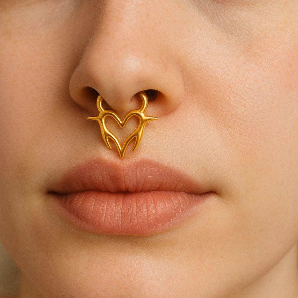 16G Titanium Heart Septum Clicker • Hinged Nose Ring for Tragus, Cartilage & Helix Piercings – Punk Body Jewelry