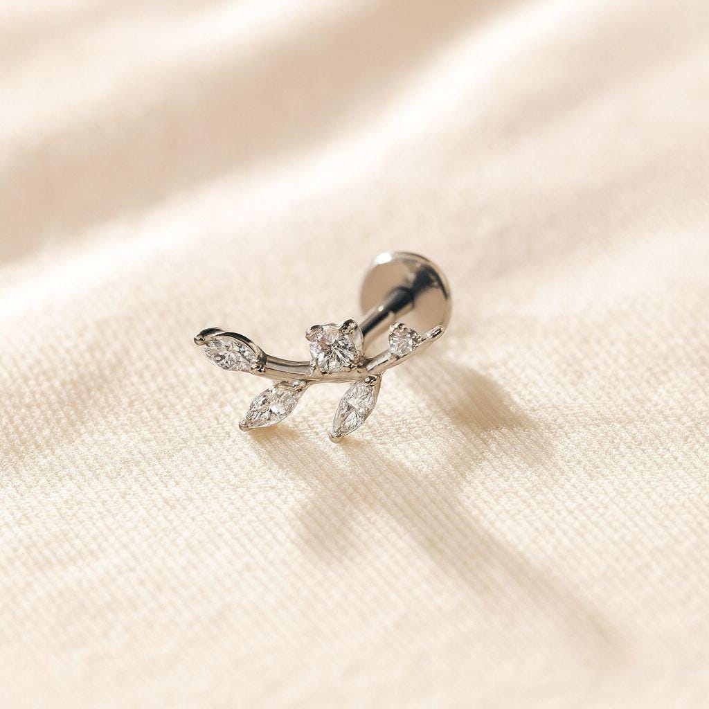 Titanium Labret Stud Earring • Leaf Flat Back Earring • Helix Earring • Tragus Earring • Cartilage Earring • Nose Ring • Gift for Her