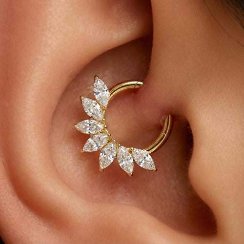 16G ASTM F136 Titanium Marquise CZ Septum Clicker, Hinged Daith Hoop, Hypoallergenic Cartilage Earring, Elegant Nose Ring