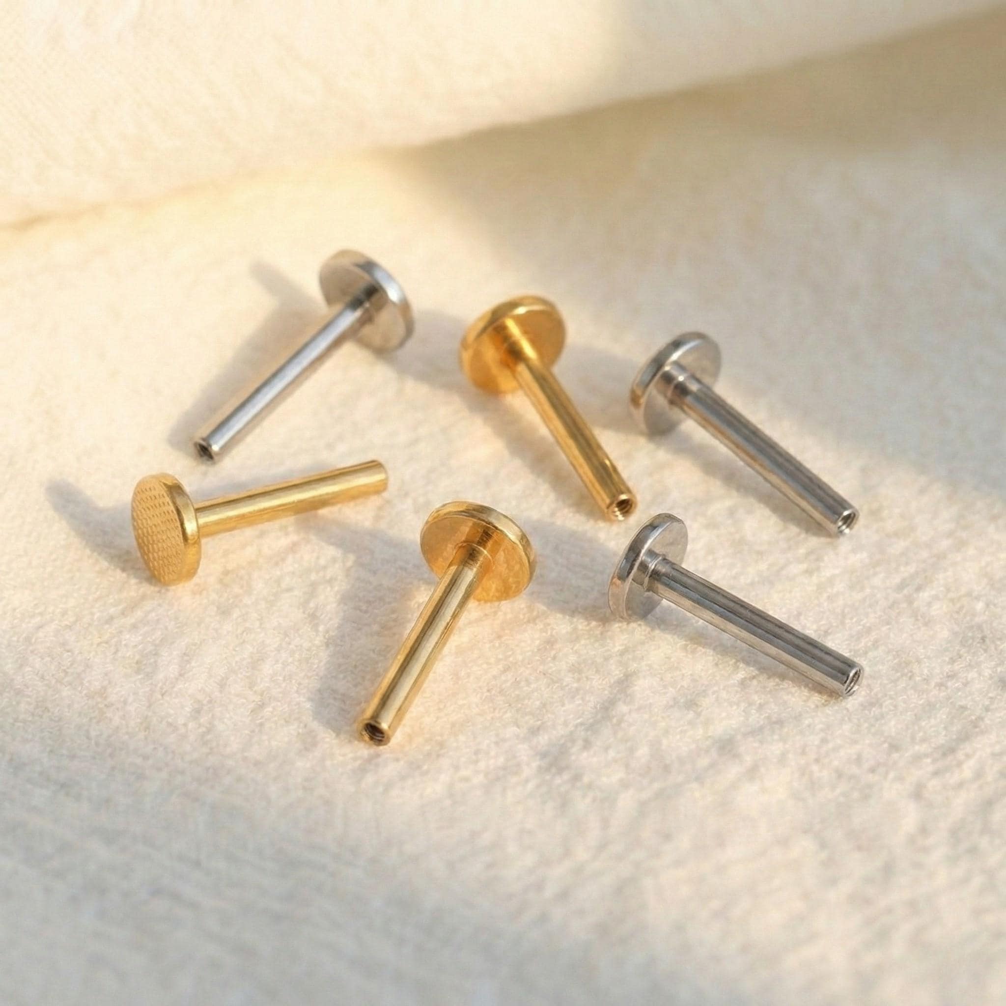 16G Titanium Flat Back Labret Post, Internally Threaded Replacement Bar, Lip Helix Tragus Stud, Hypoallergenic Piercing Backing, Downsize
