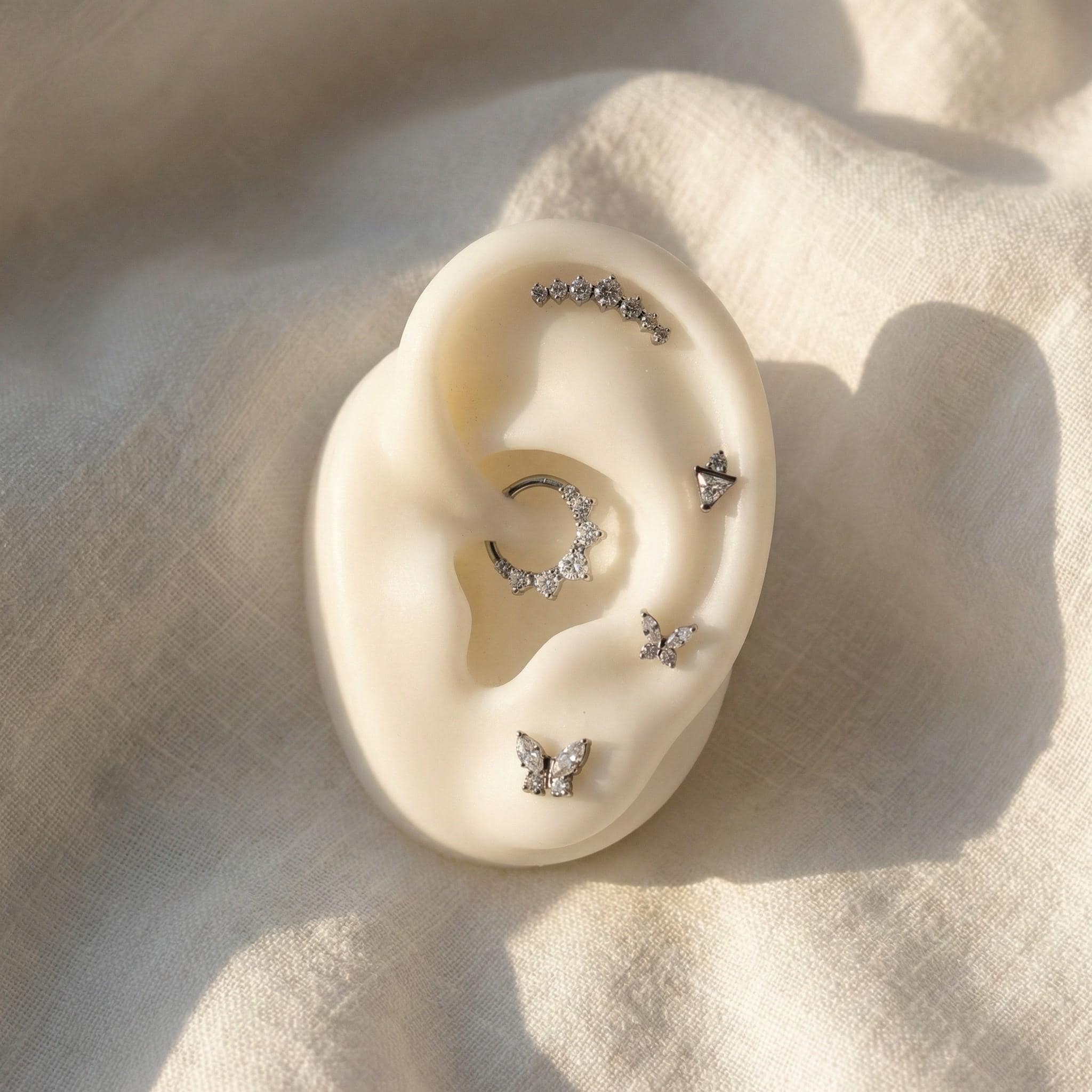 16G Titanium CZ Curved Bar Stud • Internally Threaded Flat Back Earring for Inner Conch, Helix, Cartilage & Labret Piercings