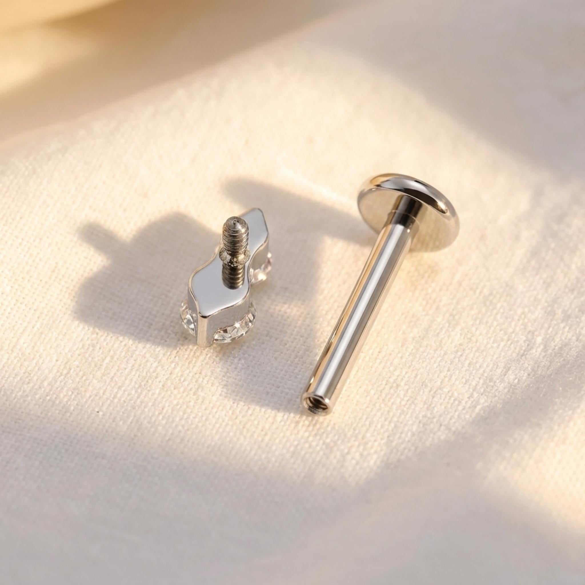 16G Titanium Double CZ Stud, Two Stone Flat Back Earring, Vertical Stacked Crystal Helix Tragus, Hypoallergenic Nose Labret