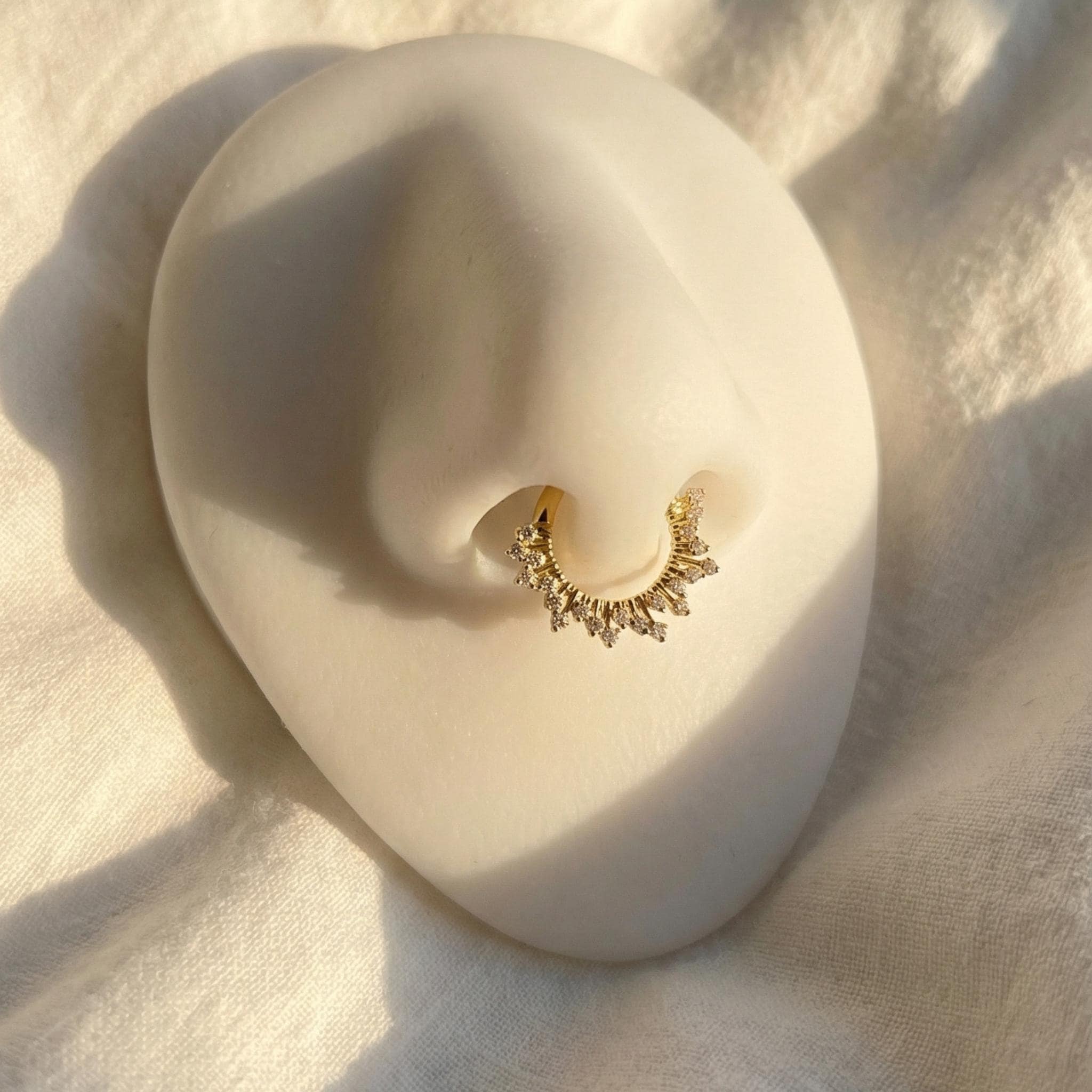 16G Titanium Sunburst Septum Clicker, Radiant CZ Daith Hoop, Hinged Segment Ring, Hypoallergenic Cartilage Piercing