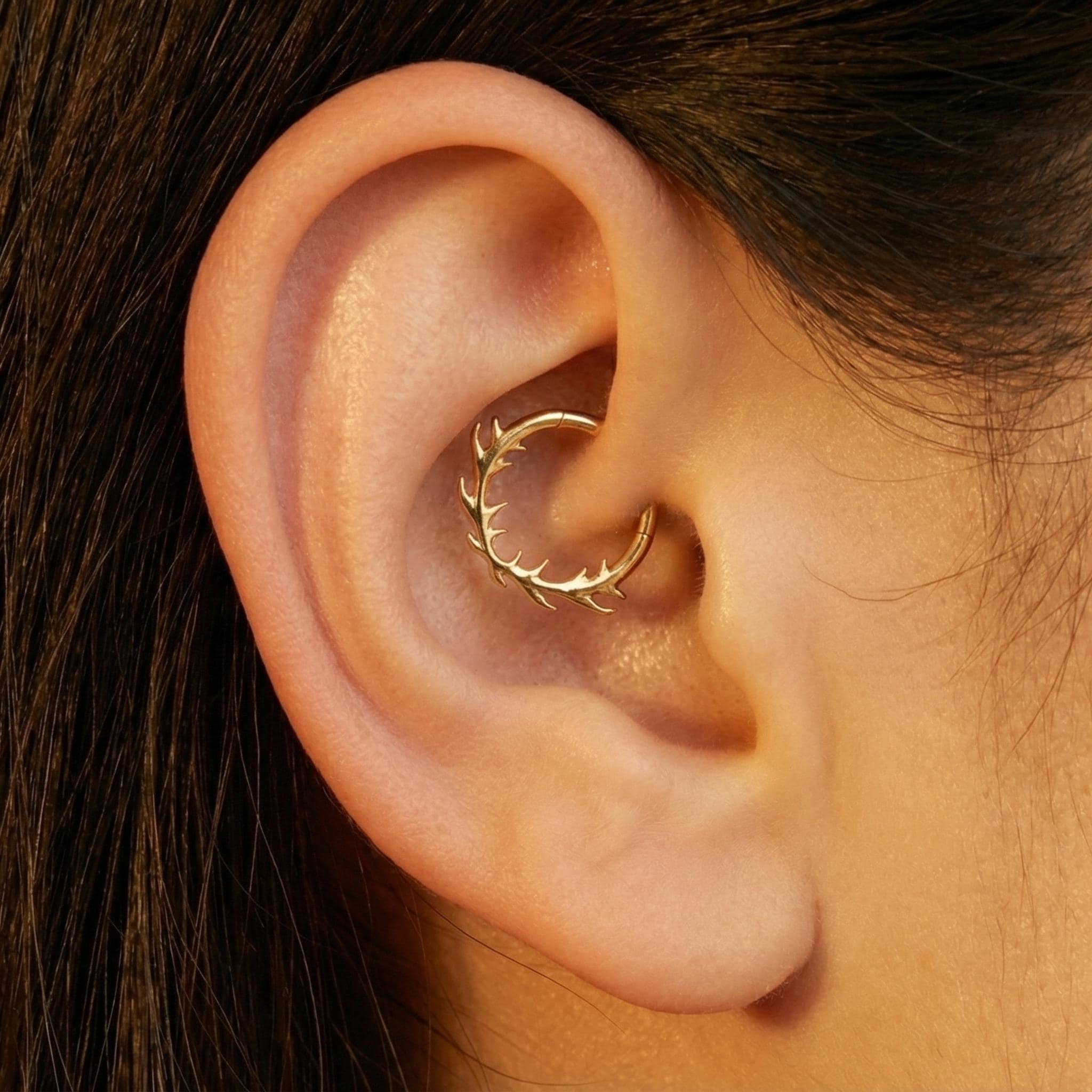 16G Titanium Branch Septum Clicker, Leaf Daith Hoop 8mm 10mm, Botanical Hinged Ring, Hypoallergenic Cartilage Piercing