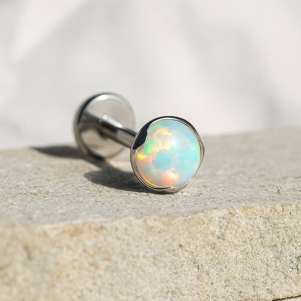 16G Titanium Labret Stud Earring • Opal Flat Back Earring • Helix Earring • Tragus Earring • Cartilage Earring • Nose Ring • Gift for Her