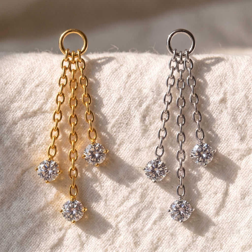 Titanium Cartilage Earring | Triple CZ Dangle Helix Piercing | Hypoallergenic Rook Jewelry | ASTM F136 Earlobe Charm | Ear Piercing