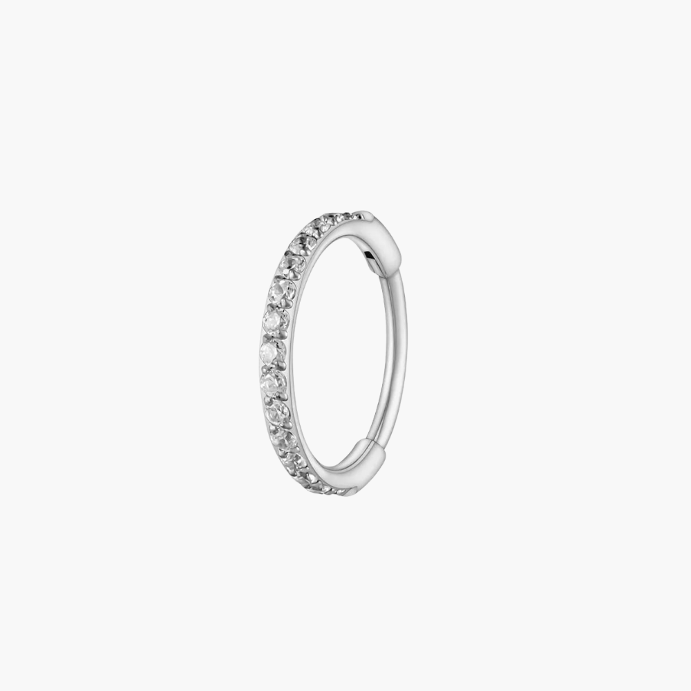 Slim CZ Huggie Hoop – Titanium Paved Sleeper Clicker