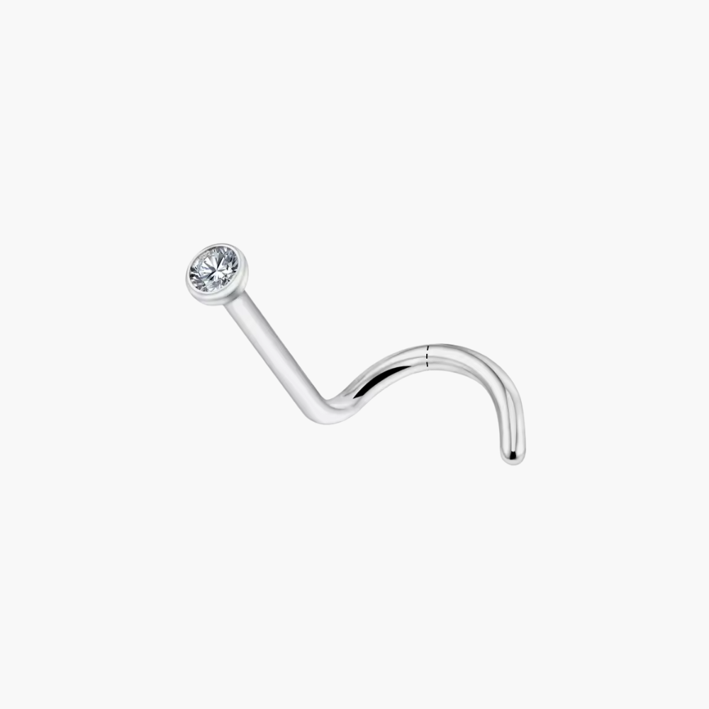 Gold CZ Corkscrew Nose Stud – Titanium Twist Screw Nostril Ring