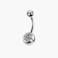 Implant-grade titanium (ASTM F136) internally threaded banana barbell with a CZ ball for navel piercings