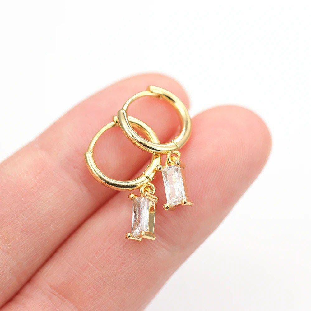 Gold Star Hoop Earrings: Dangle CZ Chain Cartilage Jewelry