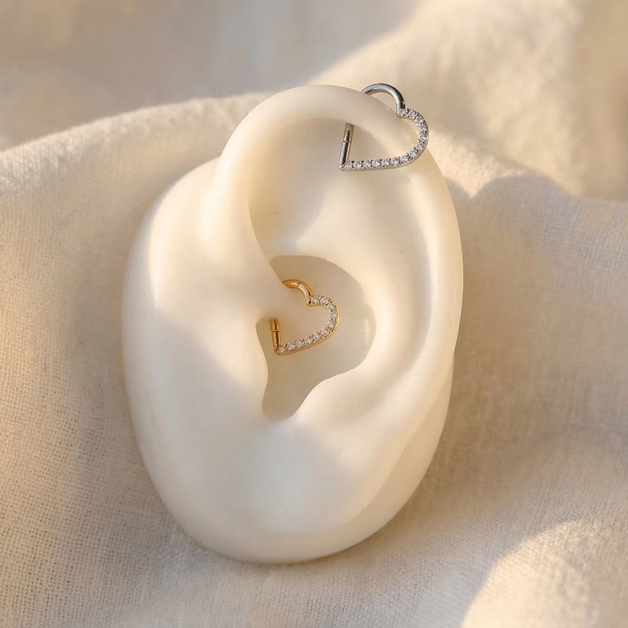 16G Titanium Heart CZ Daith Earring, 8mm Silver Helix Hoop Earring, Gold Cartilage Ring Clicker, Hinged Left Right Ear Piercing