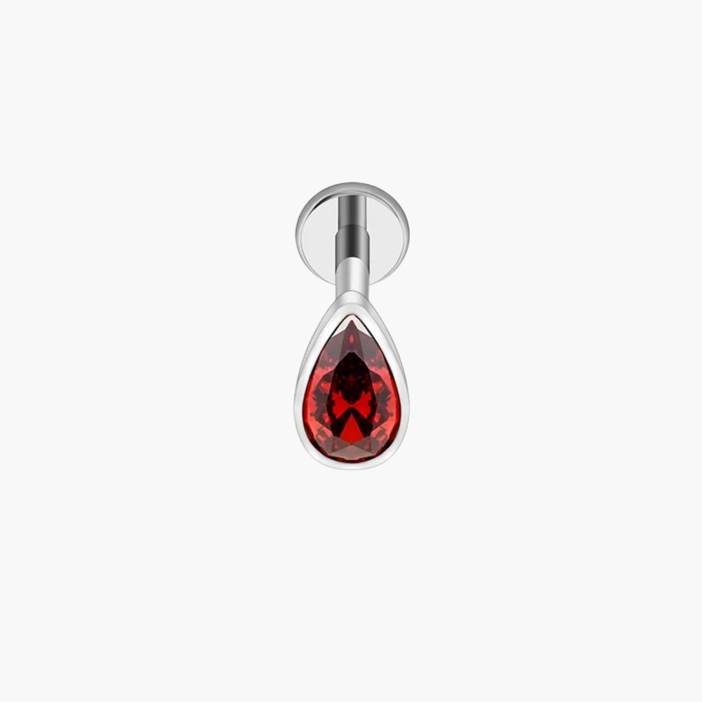 Garnet Teardrop CZ Labret – Titanium Red Drop Helix & Tragus Stud