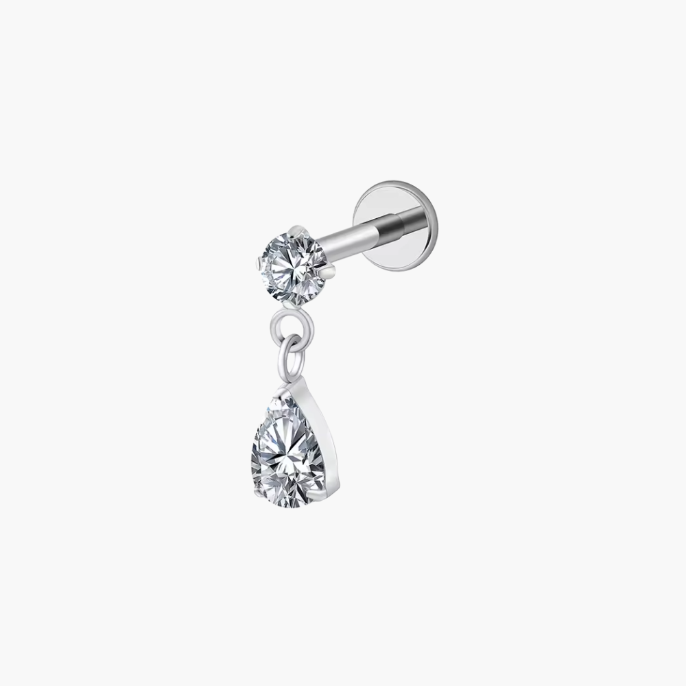 Waterdrop CZ Teardrop Dangle Stud – Titanium Helix & Tragus Earring
