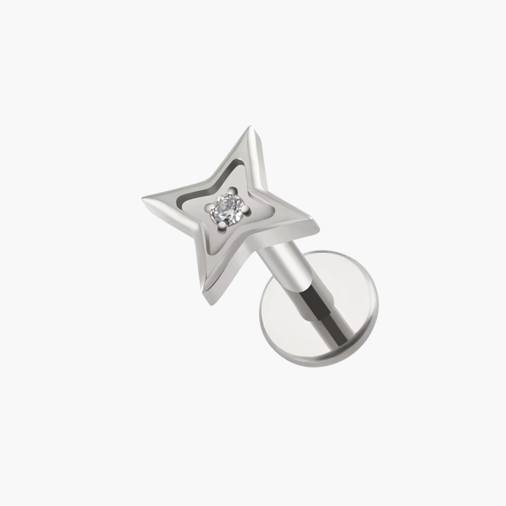 16G Titanium North Star Stud, CZ Four Point Star Flat Back, Internally Threaded Lip Medusa Monroe Ring, Helix Tragus Cartilage