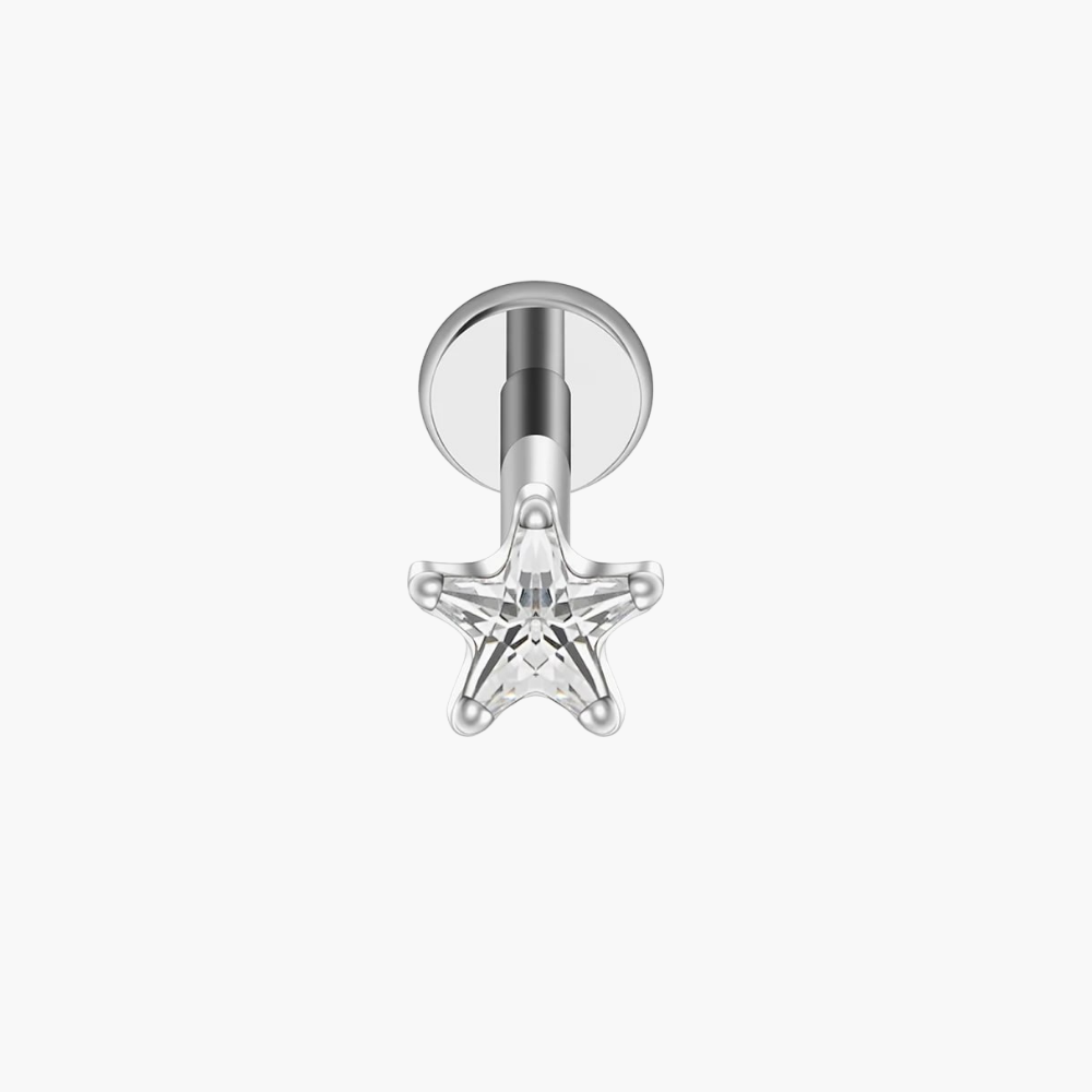 CZ Star Push Pin Labret – Titanium Flat Back Stud