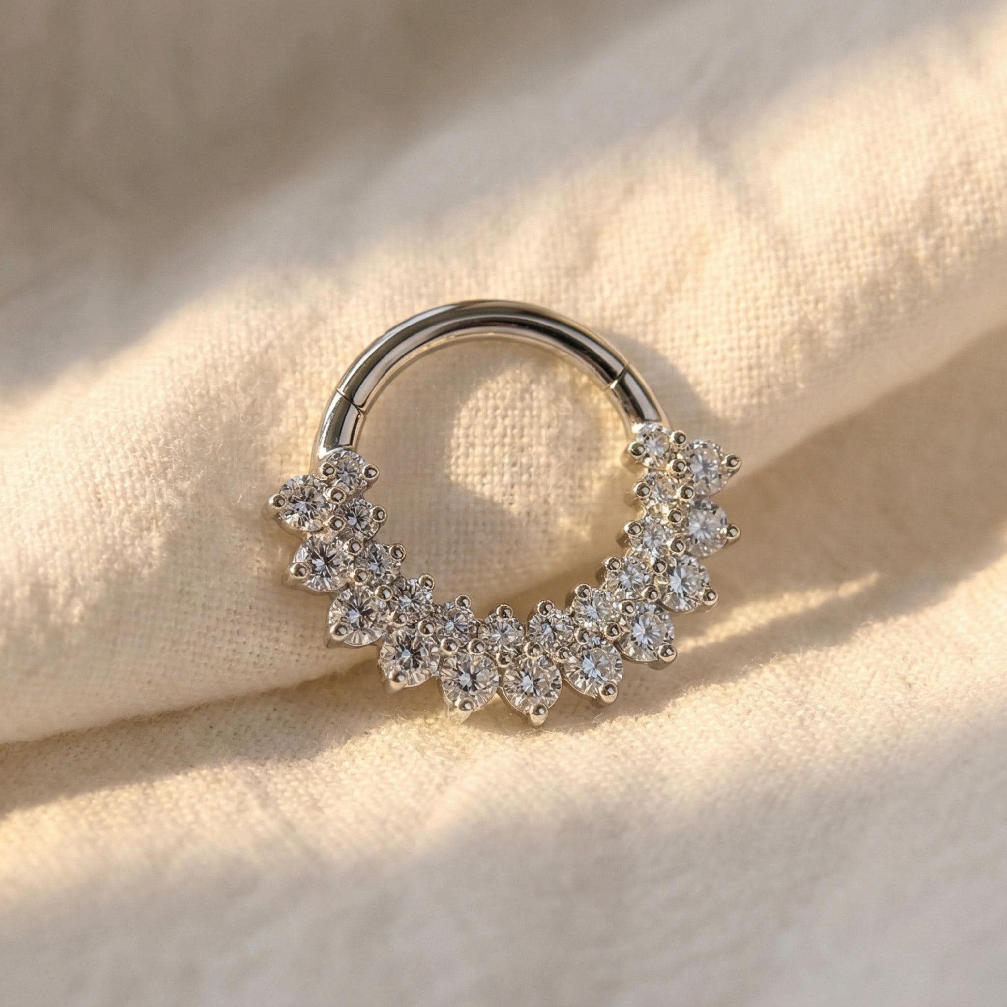 16G Titanium CZ Septum Clicker, Hinged Daith Helix Hoop, Paved Segment Ring, Hypoallergenic Cartilage Earring
