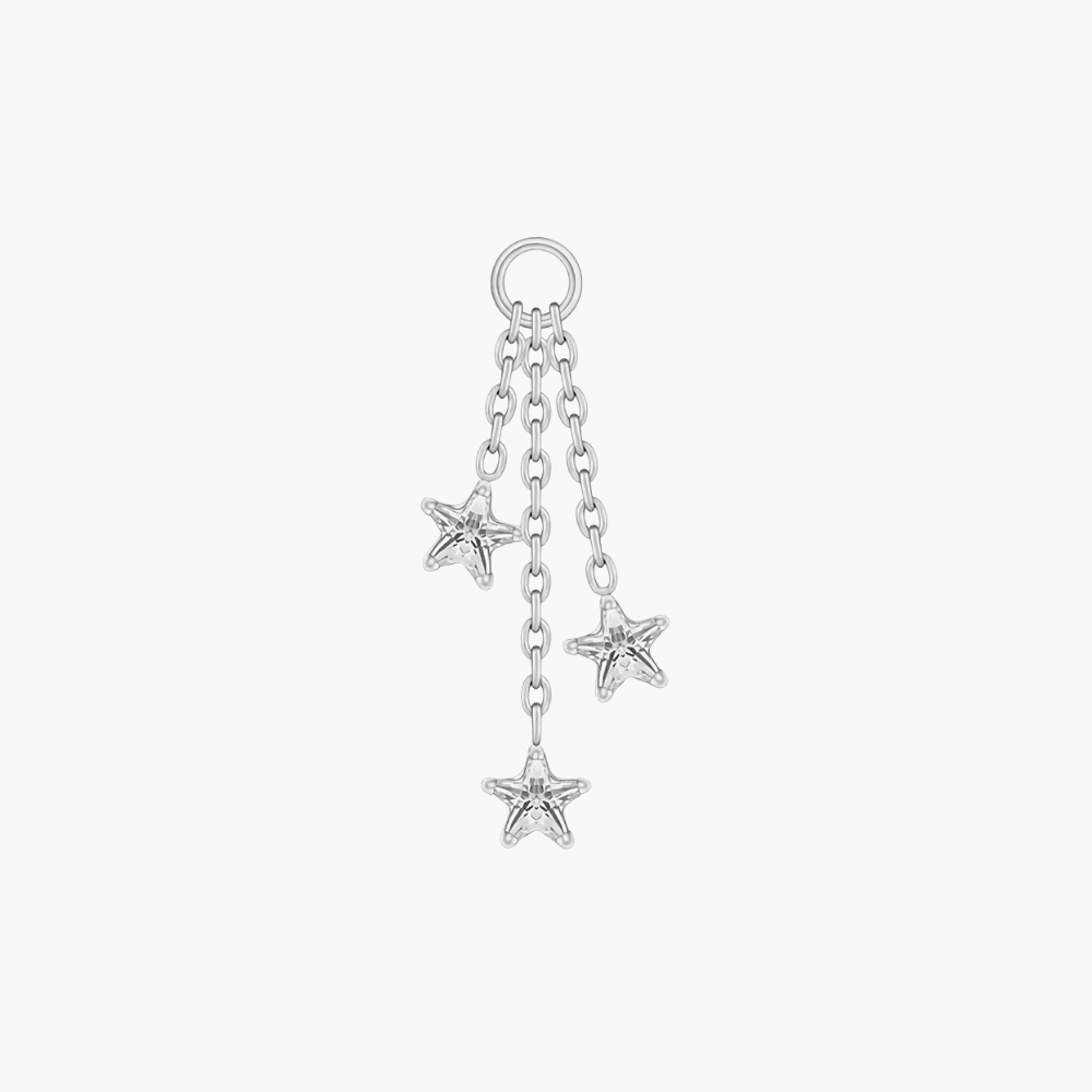 ASTM F136 Titanium Cartilage Hoop | Dainty Star CZ Dangle Helix Piercing | Triple CZ Chain Charm | Hypoallergenic Ear Jewelry