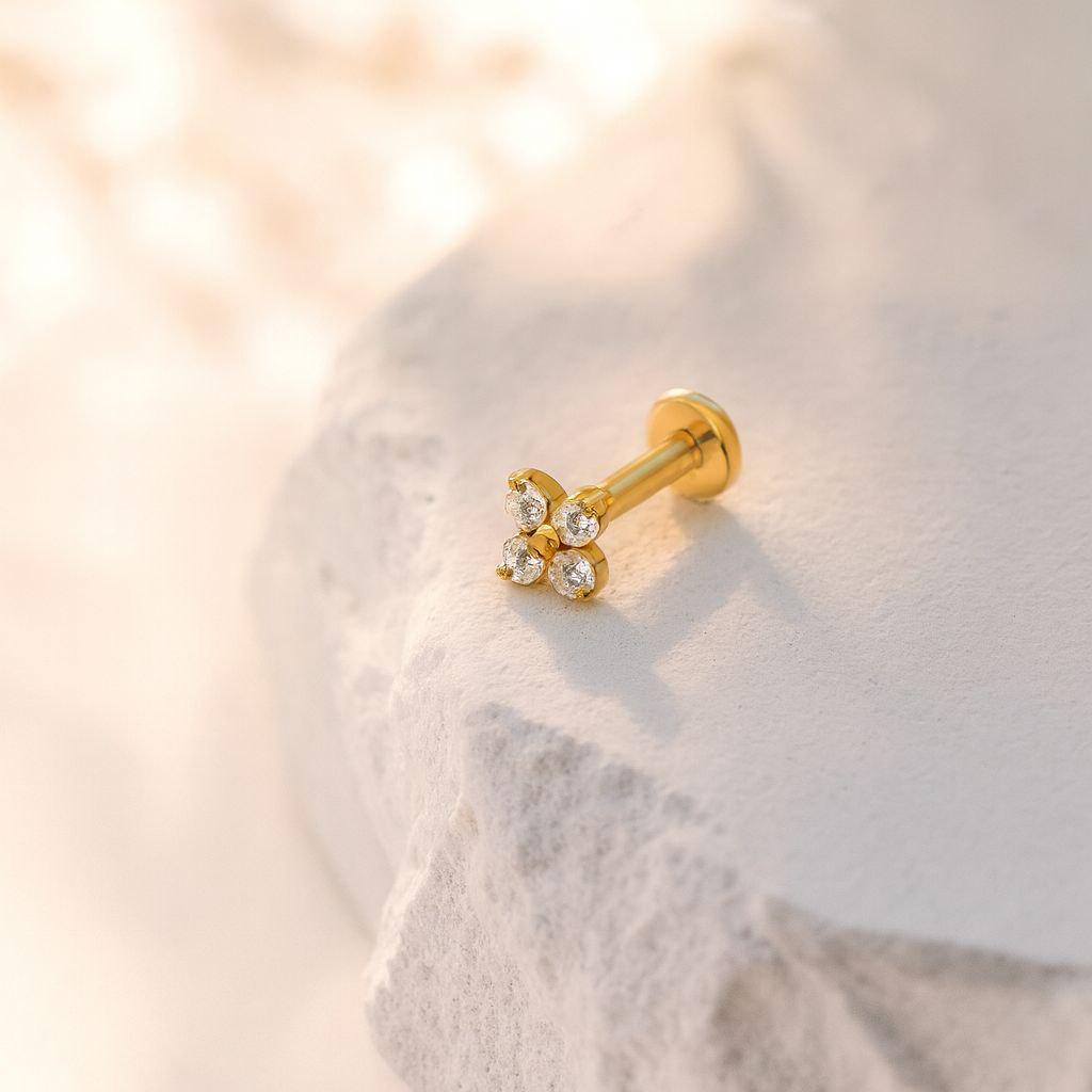20G 18G 16G Flat Back Threadless Flower Stud • G23 Titanium Cartilage Earring • Tragus Helix Labret Piercing Jewelry for Women
