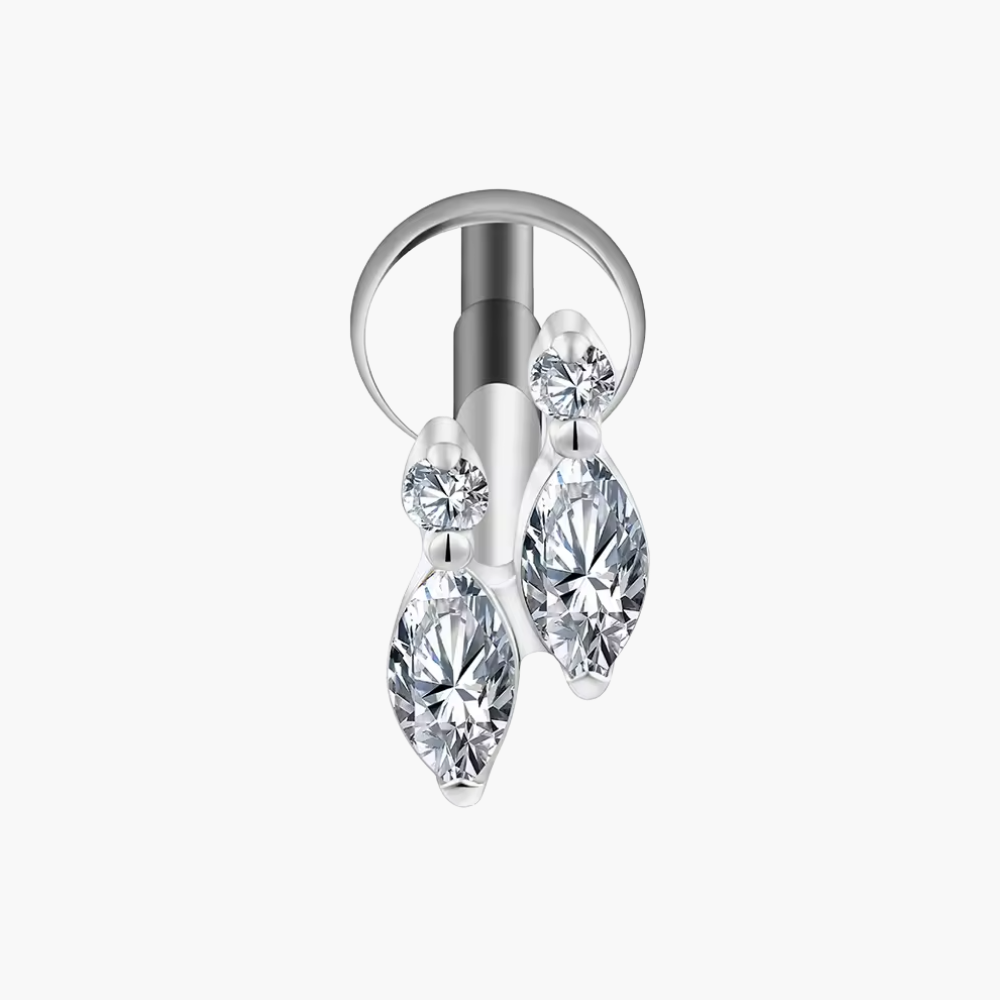 Double Marquise Fan Labret – Titanium CZ Flat Back Stud