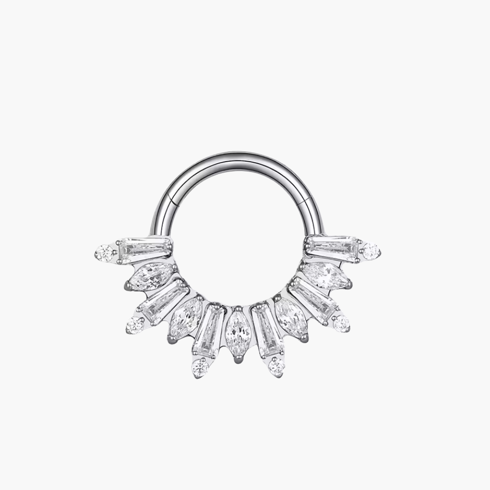 Art Deco Baguette CZ Sunburst Clicker – Gold Titanium Daith Hoop