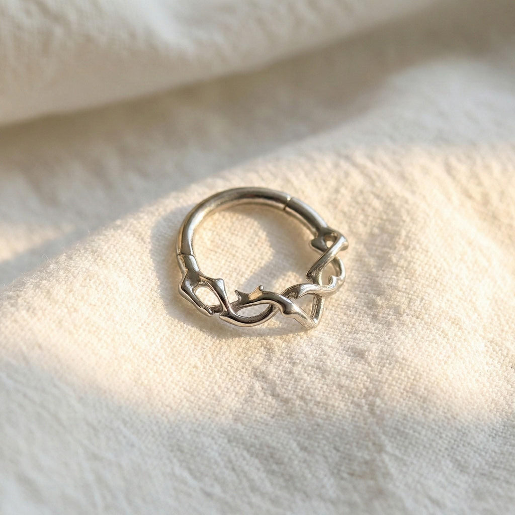 16G Titanium Branch Septum Clicker, Thorn Daith Ring, Nature Inspired Twig Helix Hoop, Hypoallergenic Gothic Cartilage Piercing