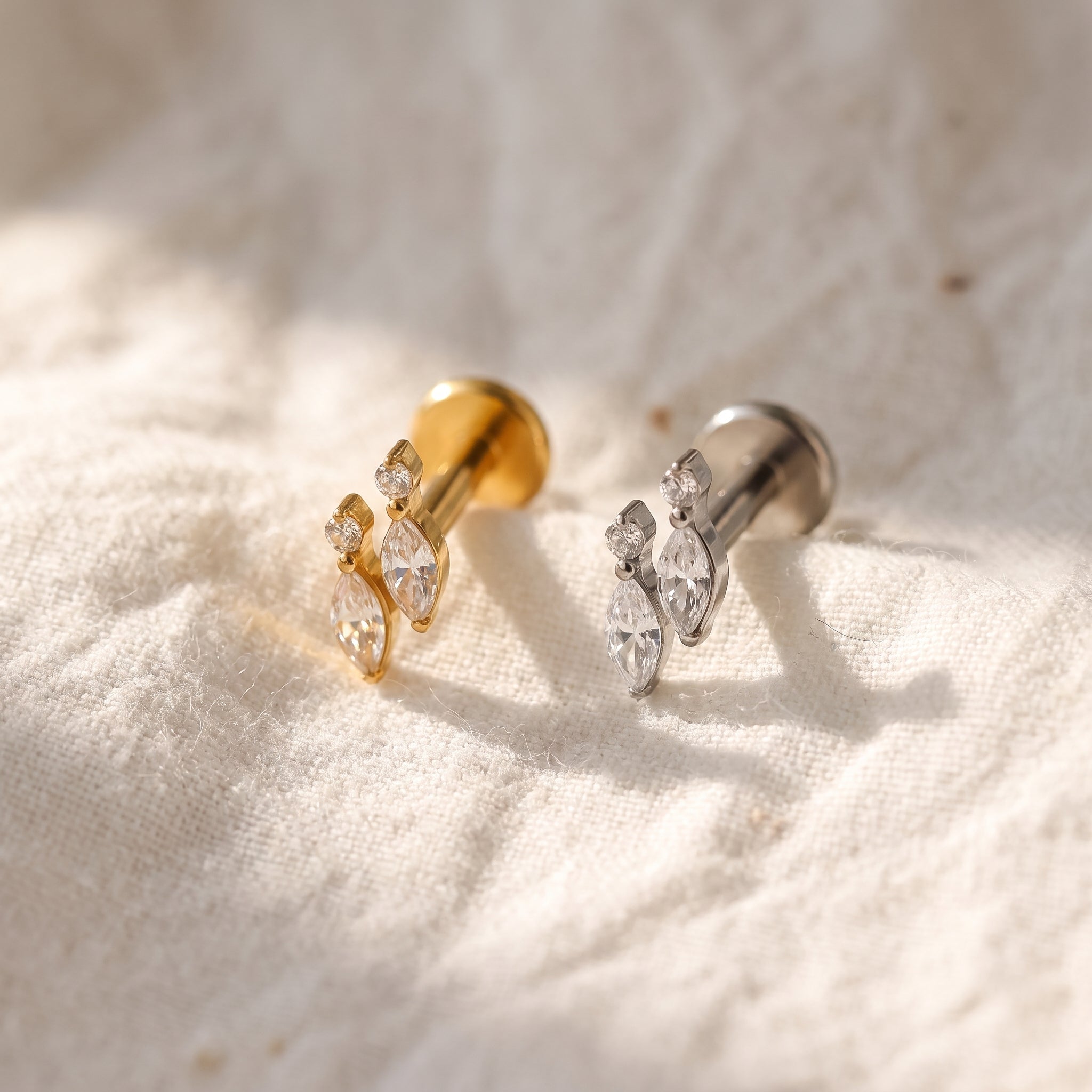 Double Marquise Fan Labret – Titanium CZ Flat Back Stud