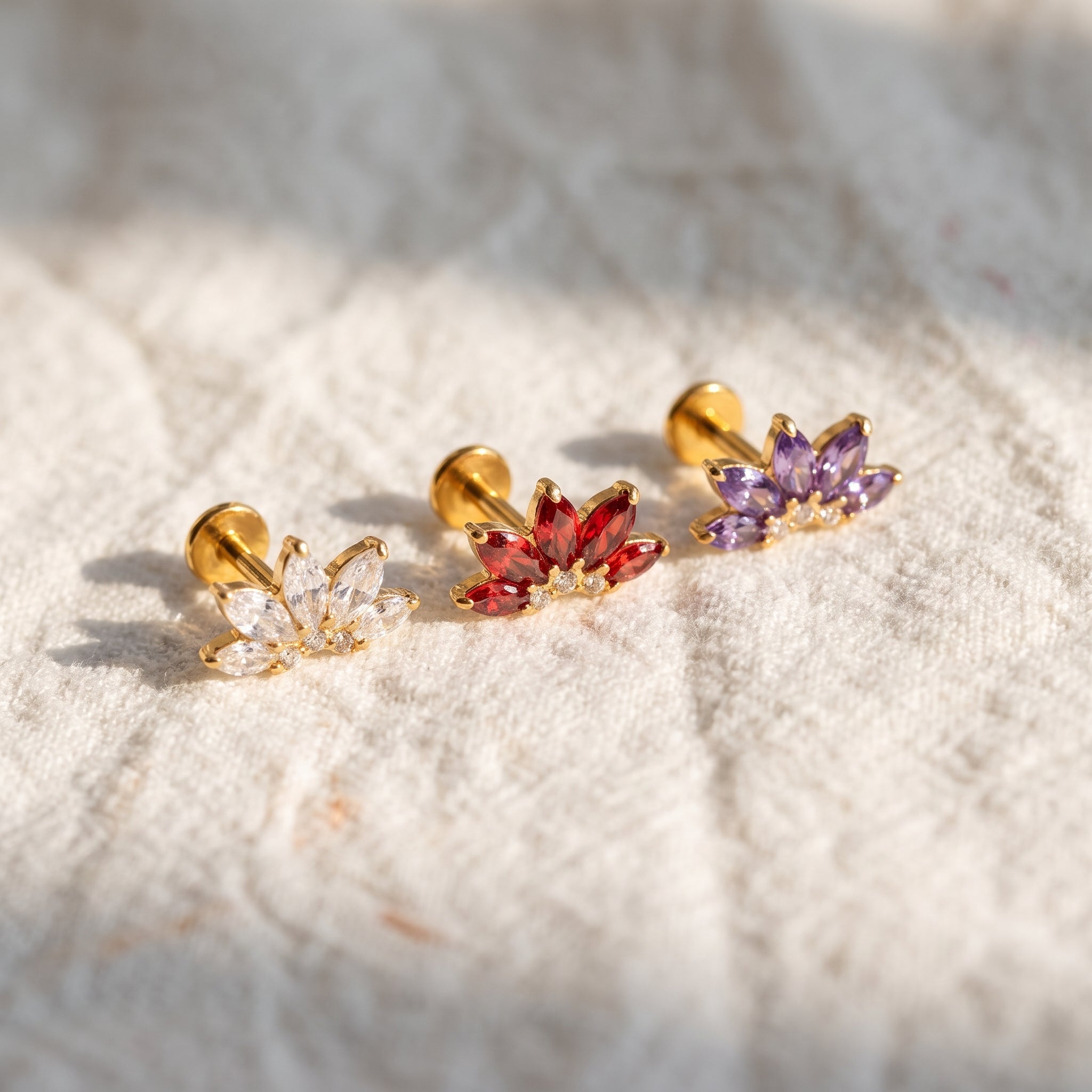 Red Lotus Fan Stud – Gold Titanium Helix & Conch Earring