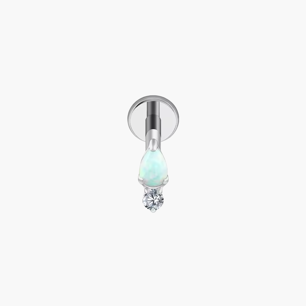 Teardrop Opal & CZ Flat Back Stud – Titanium Forward Helix Earring