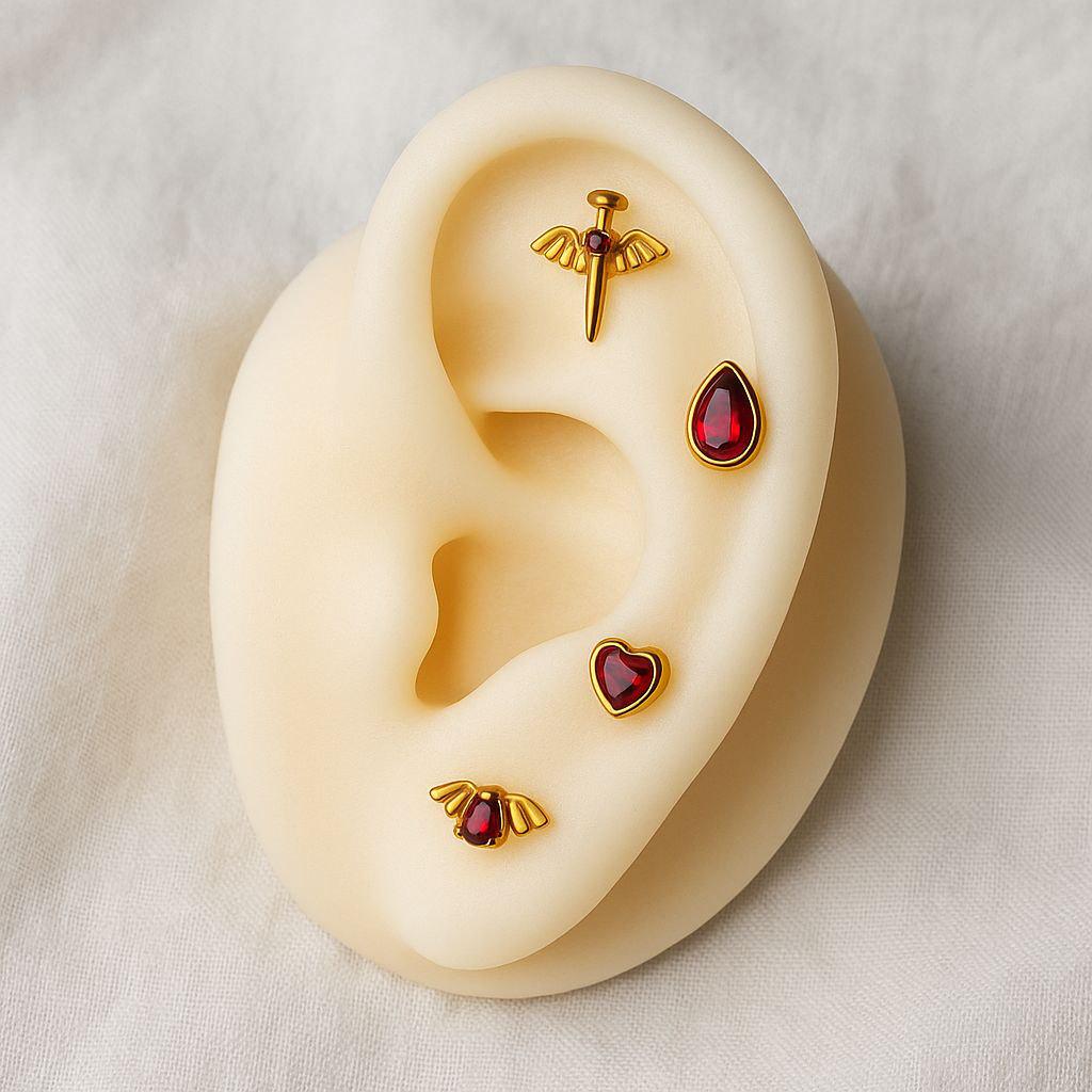 16G Titanium Teardrop Garnet CZ Labret • Flat Back Stud • Cartilage, Helix & Tragus Earring • Hypoallergenic Piercing Jewelry