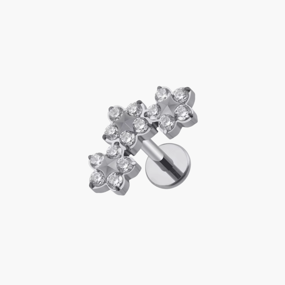 Trinity Triple Flower CZ Labret – Titanium Monroe & Tragus Stud