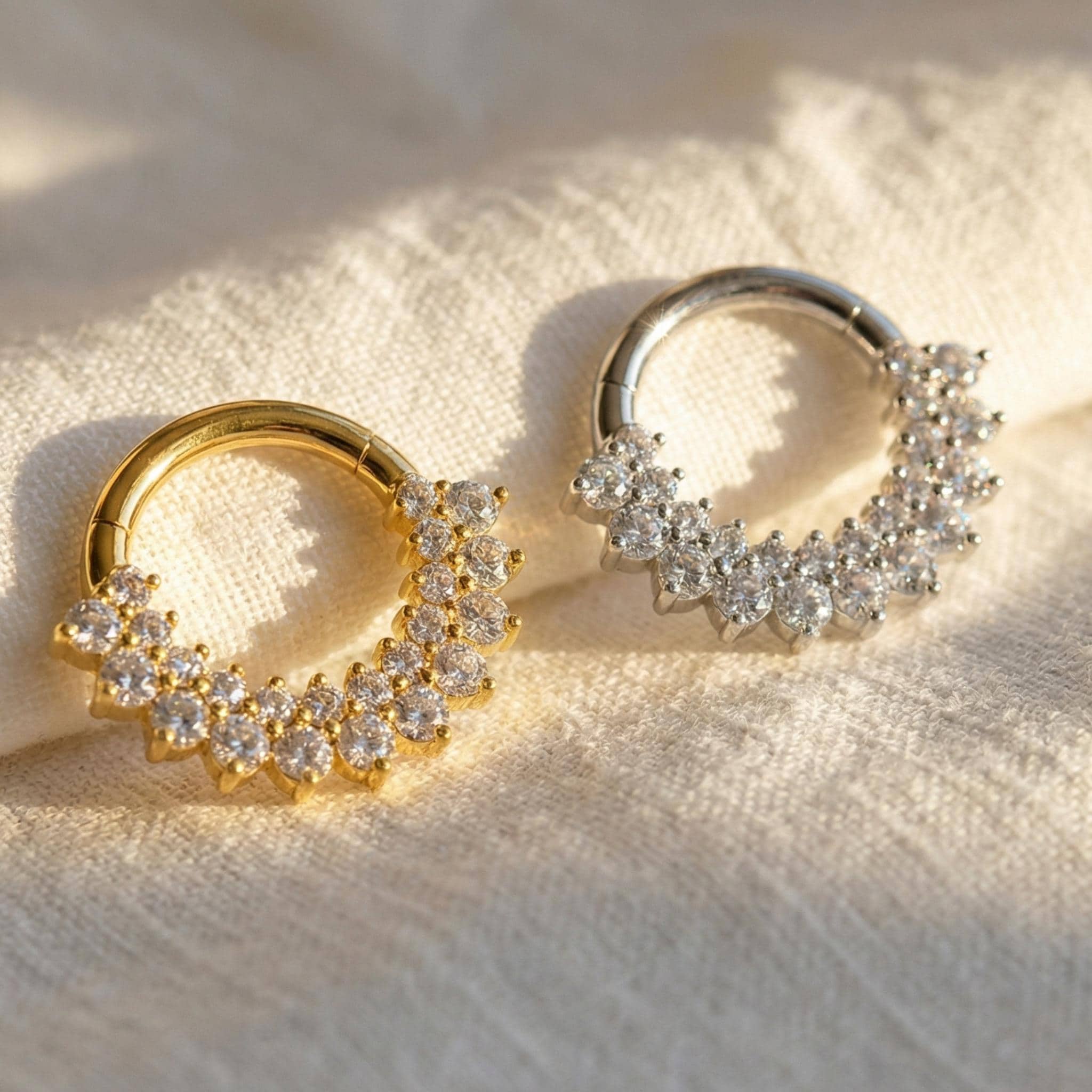 16G Titanium CZ Septum Clicker, Hinged Daith Helix Hoop, Paved Segment Ring, Hypoallergenic Cartilage Earring