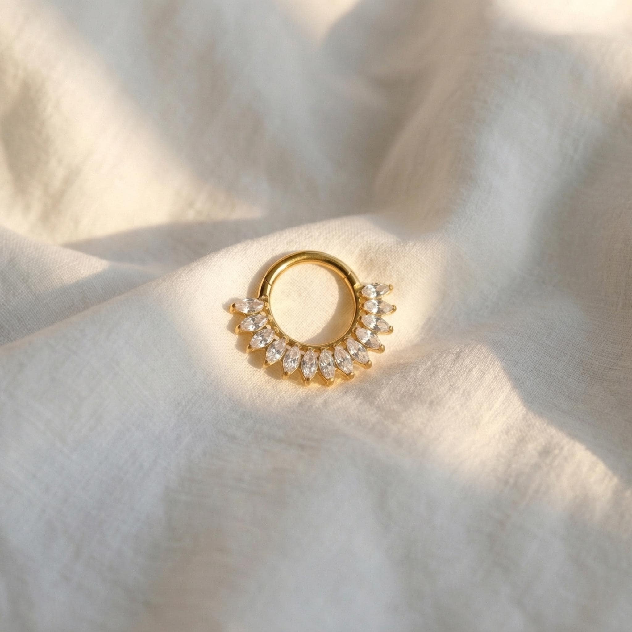 16G ASTM F136 Titanium Marquise Cluster Septum Clicker, Hinged Daith Hoop, Floral CZ Nose Ring, Hypoallergenic Cartilage Earring