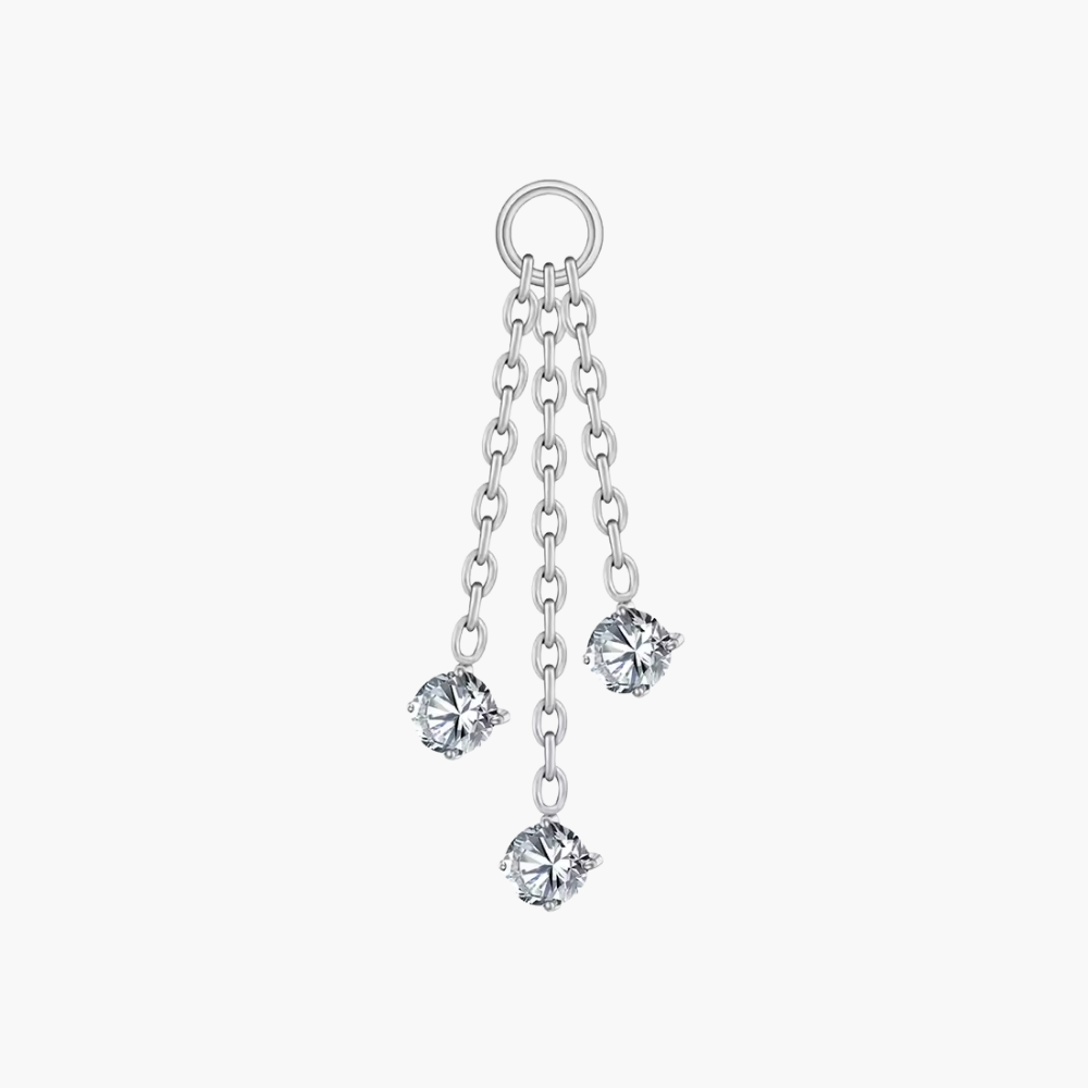 Titanium Cartilage Earring | Triple CZ Dangle Helix Piercing | Hypoallergenic Rook Jewelry | ASTM F136 Earlobe Charm | Ear Piercing