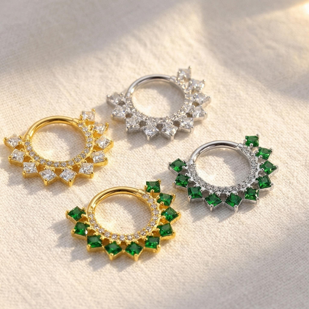 16G Titanium CZ Septum Clicker, Hinged Daith Helix Hoop 8mm 10mm, Paved Segment Ring, Hypoallergenic Cartilage Earring