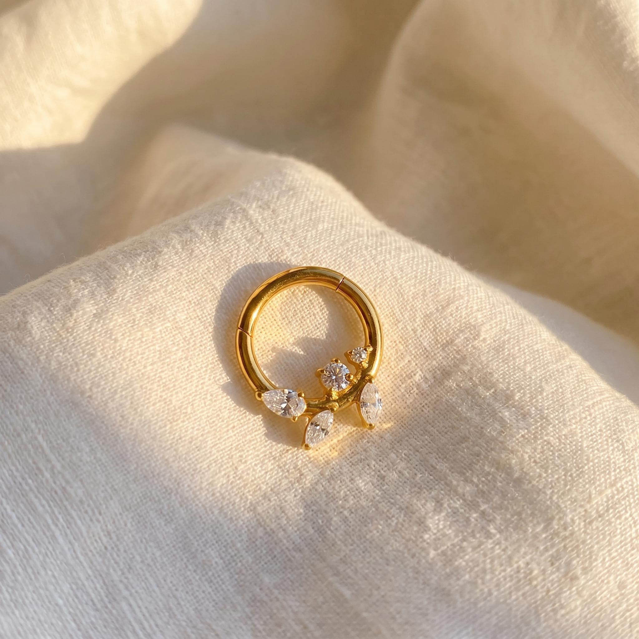 16G Titanium Amber Branch Clicker, Botanical Daith Hoop, CZ Septum Ring, Hinged Cartilage Earring, Nature Helix Piercing ASTM F136