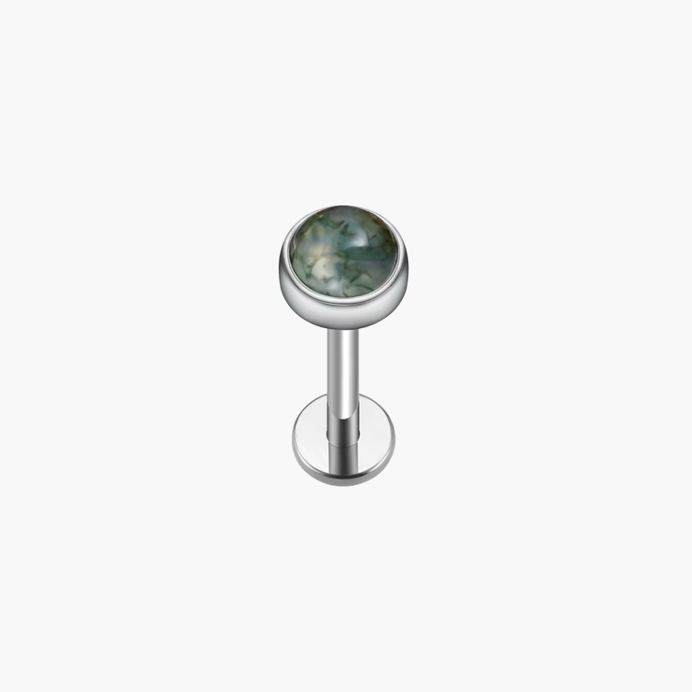 Moss Agate Flat Back Stud – Titanium Helix & Tragus Earring