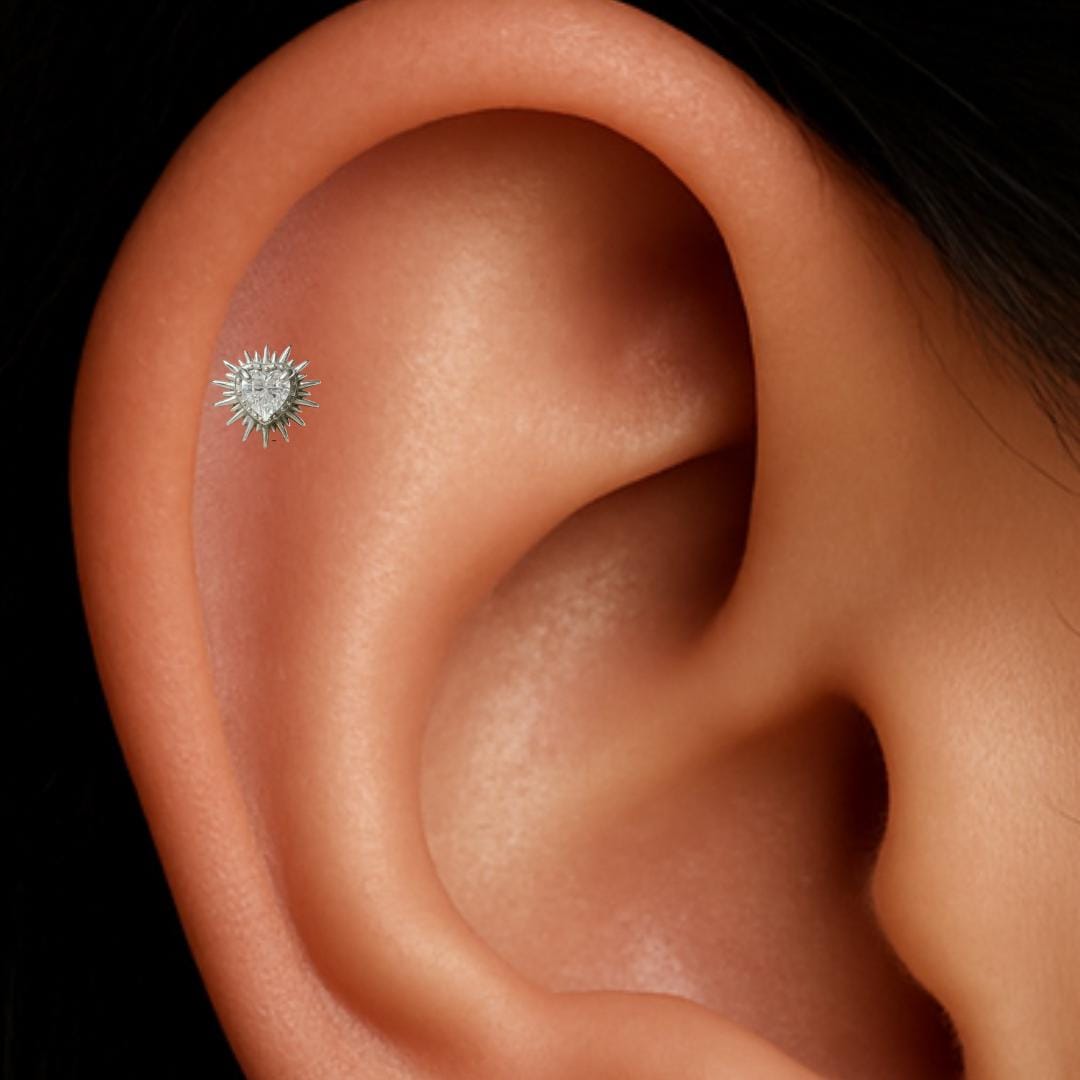 16G Titanium Heartbreak CZ Stud • Flat Back Earring for Helix, Cartilage & Lip Piercings – Dainty Valentine’s Jewelry Gift