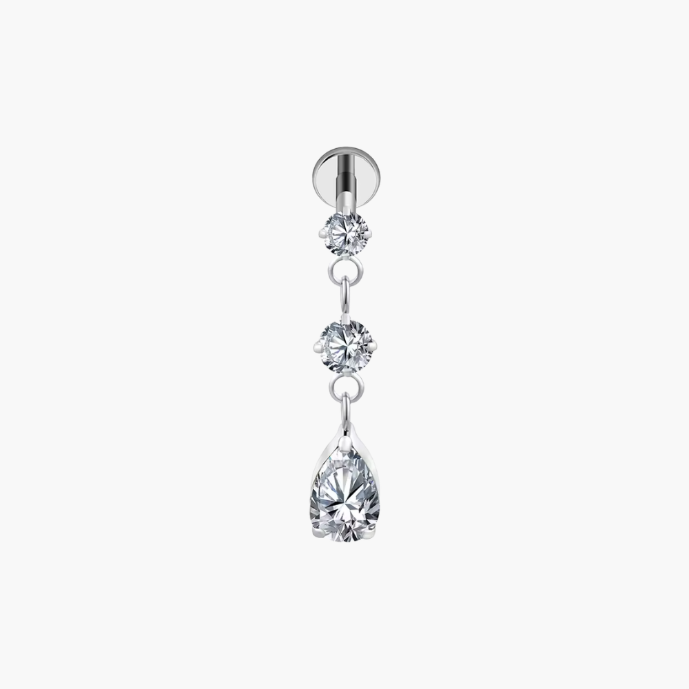 Teardrop Pear Dangle Stud – Titanium CZ Cartilage Earring