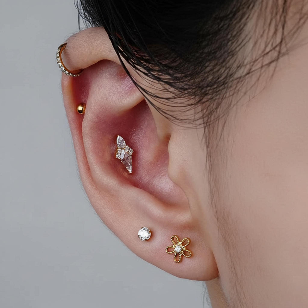 Titanium Moss Agate Labret Stud Earring • Flat Back Earring • Helix Earring • Tragu • Cartilage Earring • Nose Ring • Gift for Her