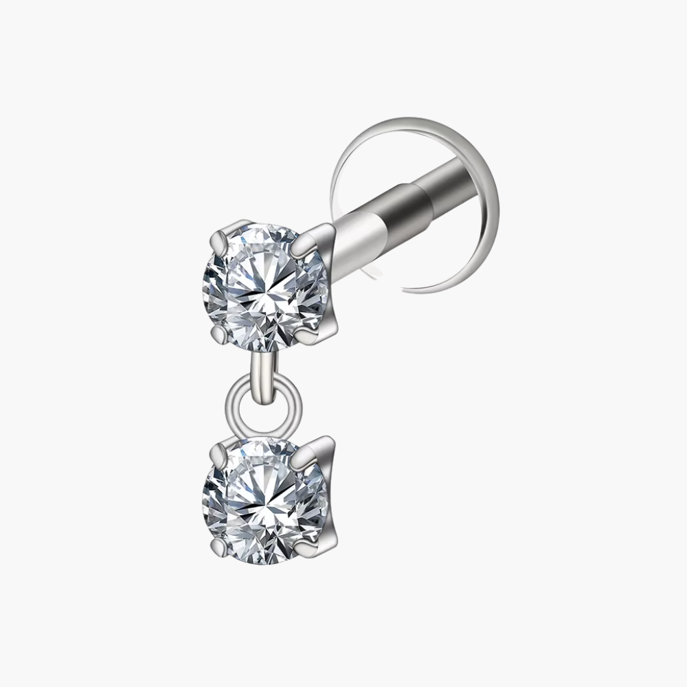 Double CZ Dangle Stud – Titanium Floating Drop Tragus Earring