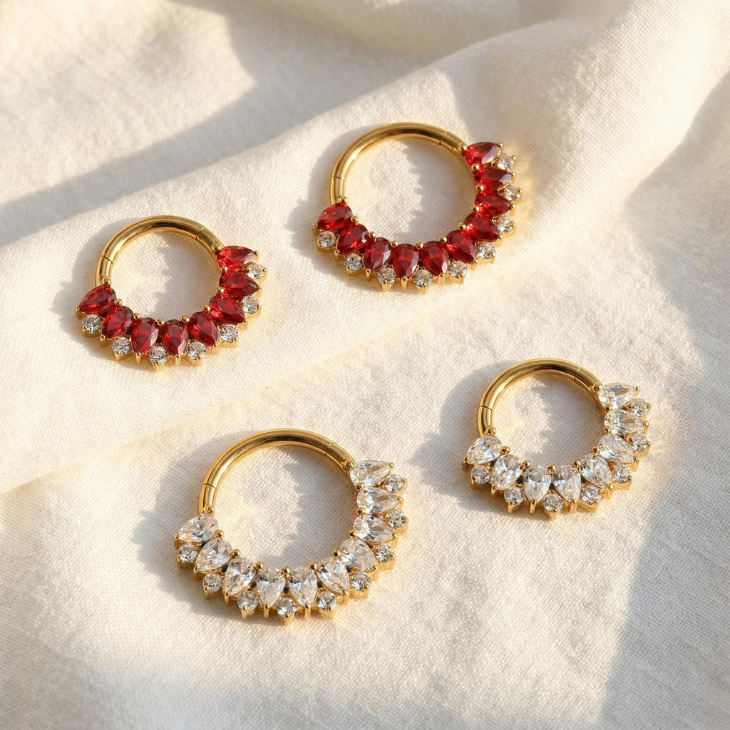 16G Titanium Teardrop Septum Clicker, Pear CZ Daith Hoop, Hinged Segment Ring, Helix Cartilage Earring, Hypoallergenic Piercing