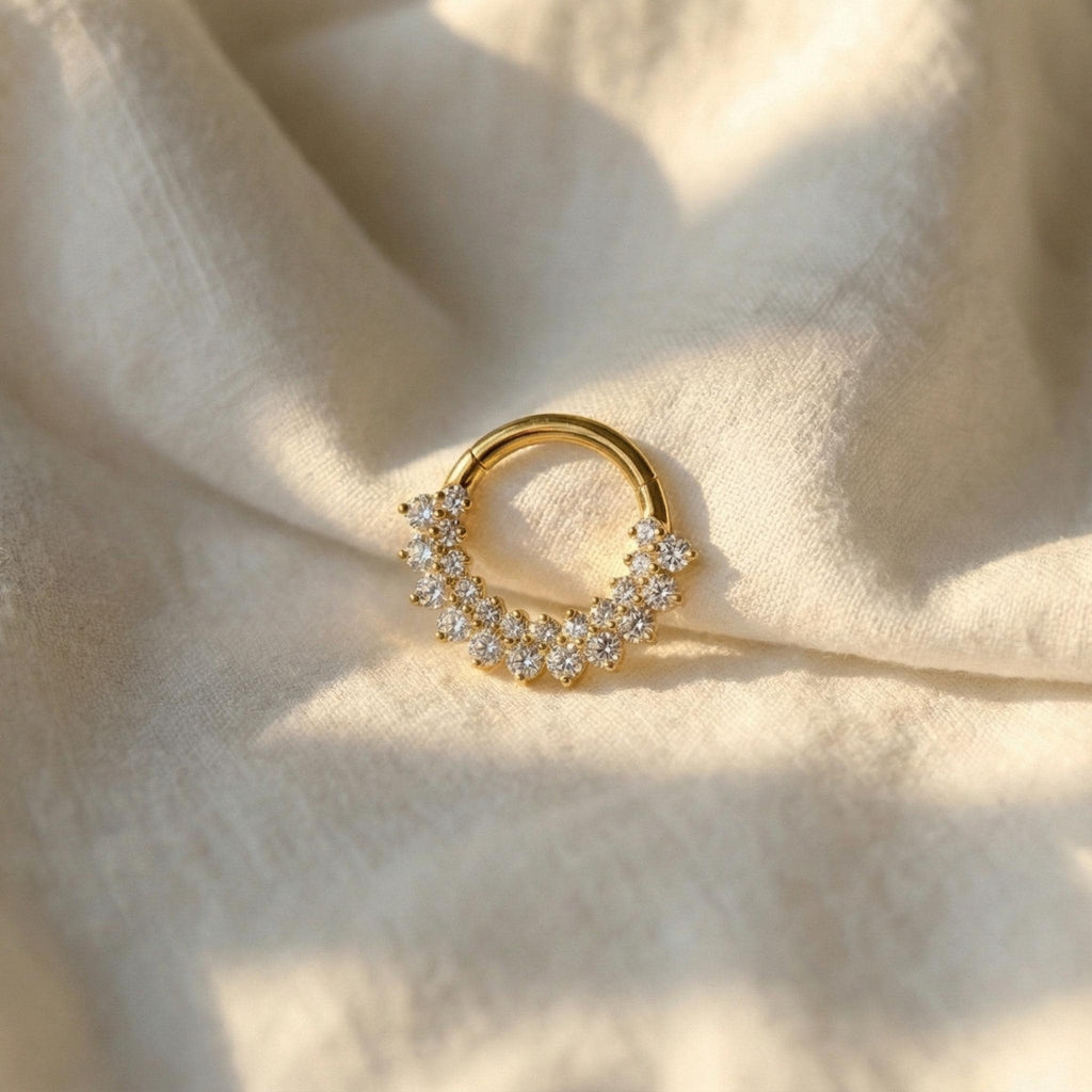 16G Titanium CZ Septum Clicker, Hinged Daith Helix Hoop, Paved Segment Ring, Hypoallergenic Cartilage Earring