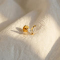 16G Titanium Double Marquise Stud, Tiny CZ Heart Flat Back Earring, Dainty Butterfly Leaf Helix Tragus Piercing, Minimalist Jewelry