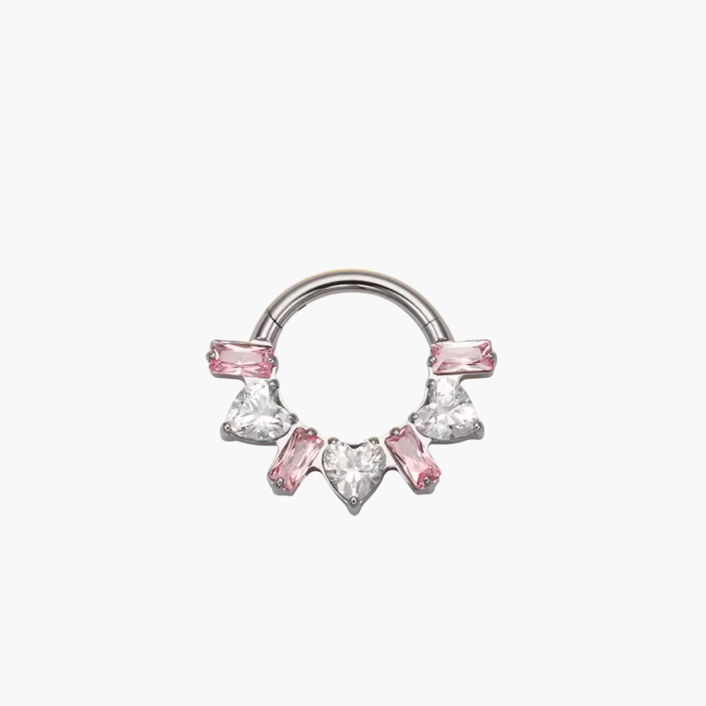 16G Titanium Heart Ladder Septum Clicker, Luxury CZ Daith Hoop, Hinged Segment Cartilage Ring, Romantic Helix Earring, ASTM F136