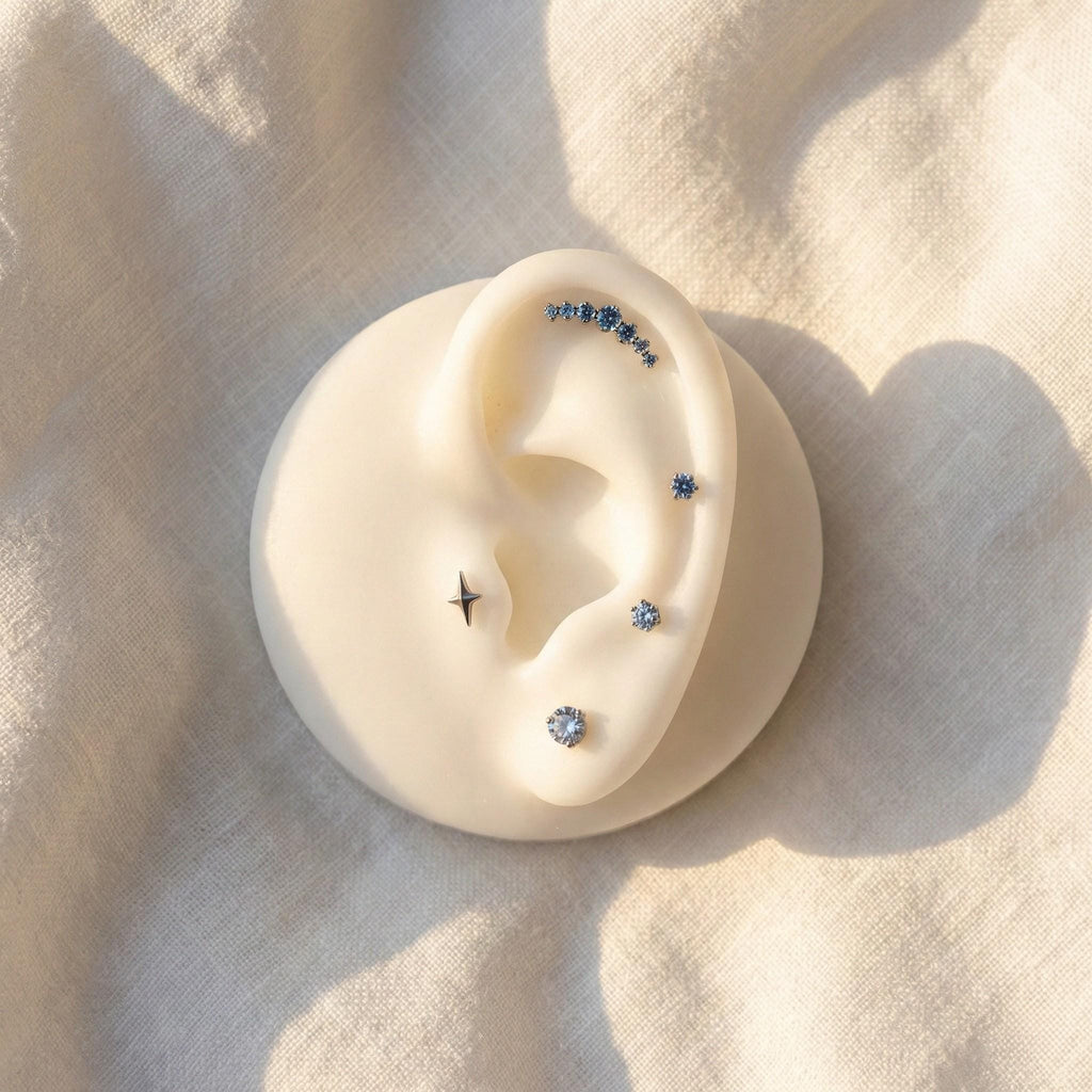 16G Titanium Four Point Star Stud, Solid North Star Flat Back, Minimalist Helix Tragus Conch Earring, Tiny Nose Piercing Labret