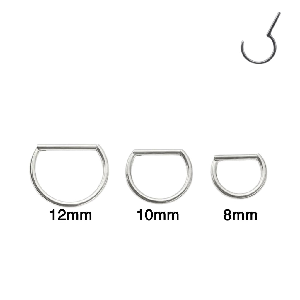 16G Titanium D Shape Nose Ring, Snug Septum Clicker, Flat Side Hoop, Implant Grade Daith Conch Tragus, Lip Piercing Jewelry