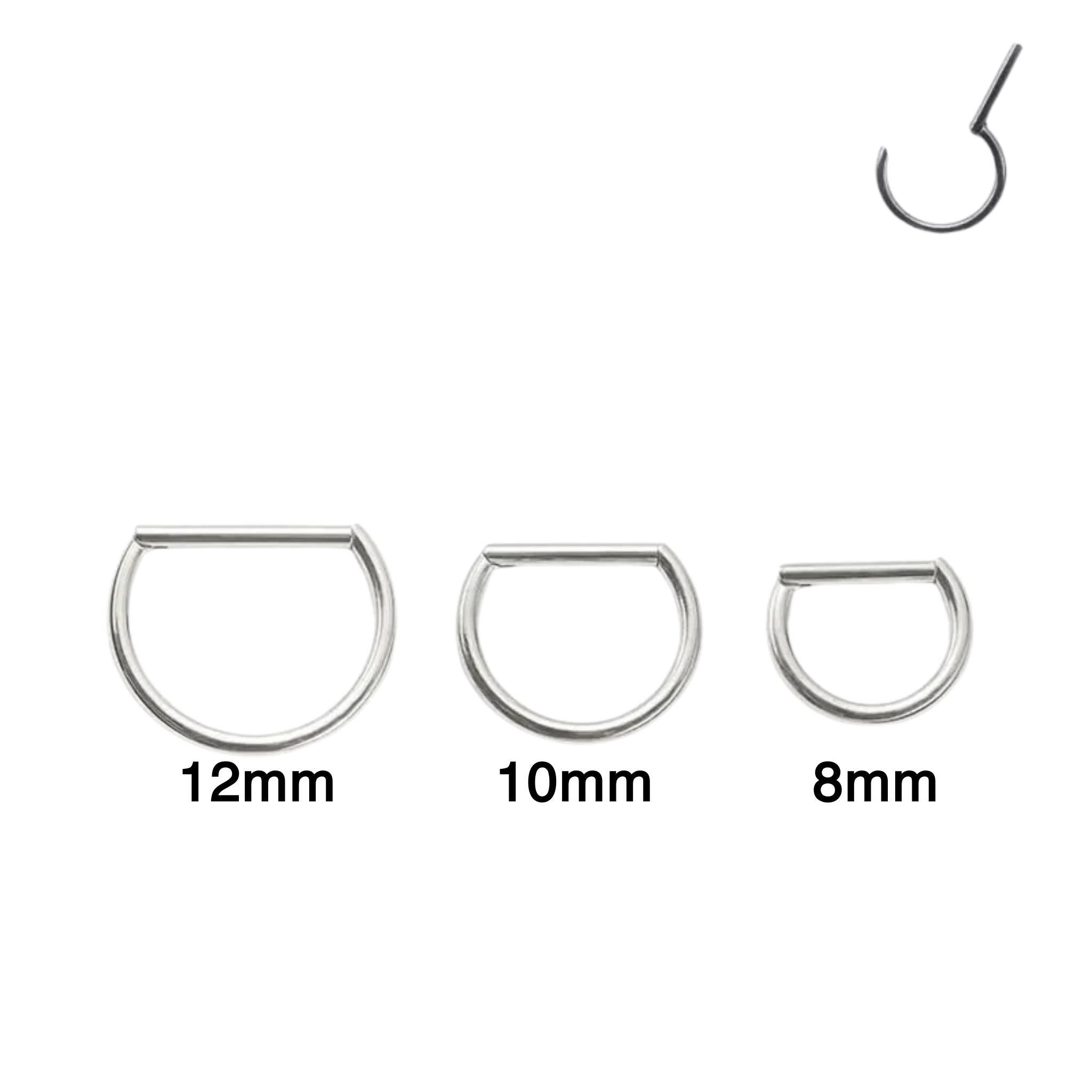 16G Titanium D Shape Nose Ring, Snug Septum Clicker, Flat Side Hoop, Implant Grade Daith Conch Tragus, Lip Piercing Jewelry